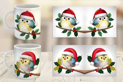 Mug Wrap Bird on Holly Branch Sublimation artnoy 
