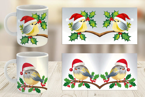 Mug Wrap Bird on Holly Branch Sublimation artnoy 