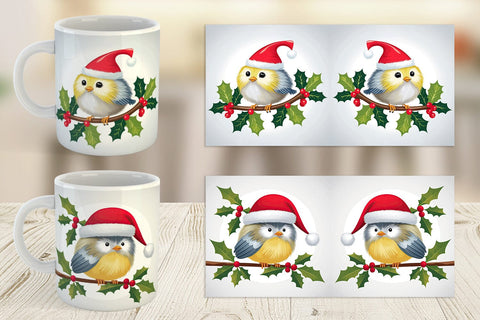 Mug Wrap Bird on Holly Branch Sublimation artnoy 