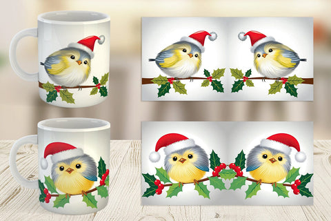 Mug Wrap Bird on Holly Branch Sublimation artnoy 