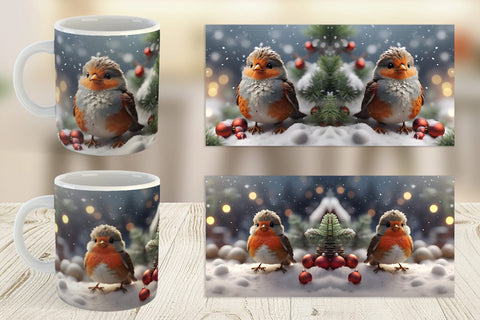 Mug Wrap Bird Robin Christmas Sublimation artnoy 