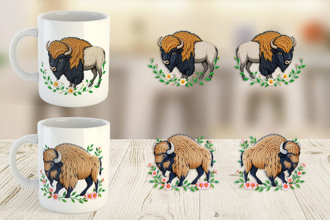 Mug Wrap Bison Embroidery Sublimation artnoy 