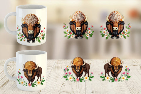 Mug Wrap Bison Embroidery Sublimation artnoy 