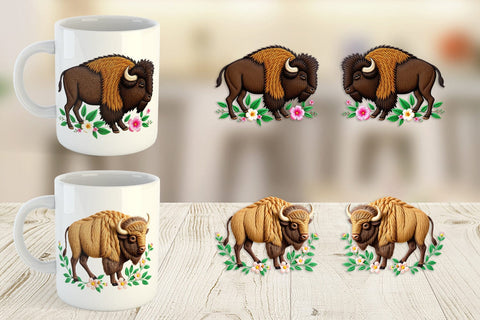 Mug Wrap Bison Embroidery Sublimation artnoy 