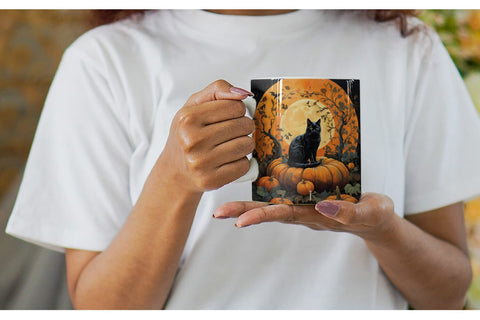 Mug Wrap Black Cat and Pumpkin Sublimation artnoy 