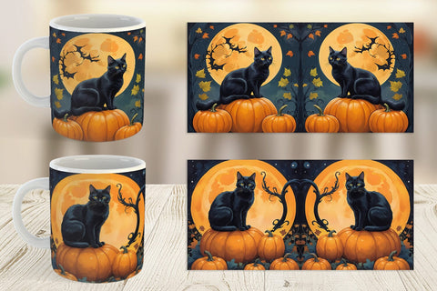 Mug Wrap Black Cat and Pumpkin Sublimation artnoy 