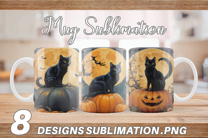 Mug Wrap Black Cat and Pumpkin Sublimation artnoy 