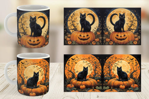 Mug Wrap Black Cat and Pumpkin Sublimation artnoy 