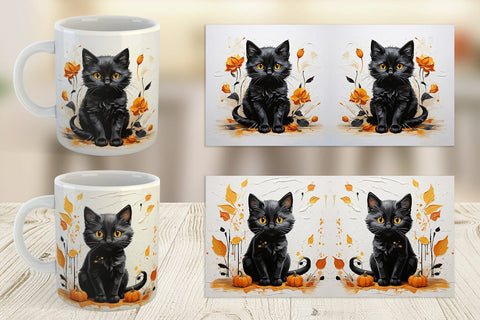 Mug Wrap Black Cat Painting Sublimation artnoy 