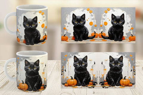 Mug Wrap Black Cat Painting Sublimation artnoy 