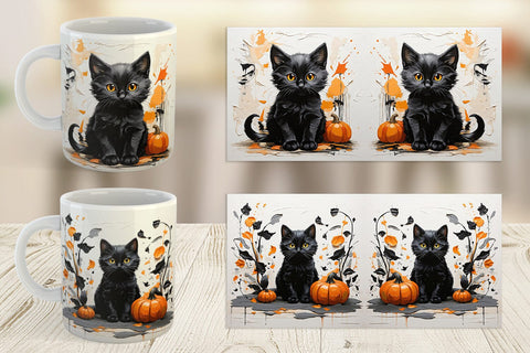 Mug Wrap Black Cat Painting Sublimation artnoy 