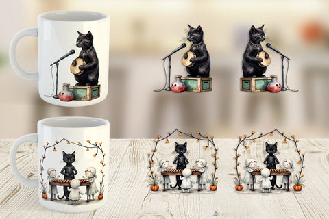 Mug Wrap Black Cat Tunes Sublimation artnoy 