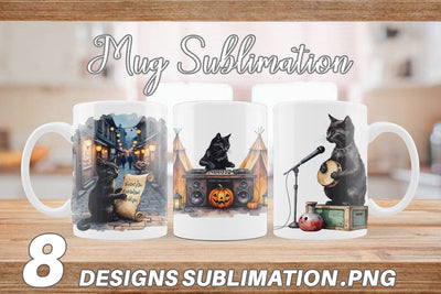 Mug Wrap Black Cat Tunes Sublimation artnoy 