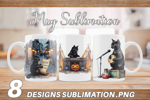 Mug Wrap Black Cat Tunes Sublimation artnoy 