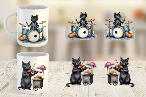Mug Wrap Black Cat Tunes Sublimation artnoy 