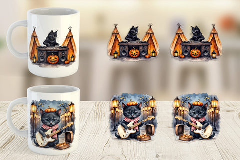 Mug Wrap Black Cat Tunes Sublimation artnoy 