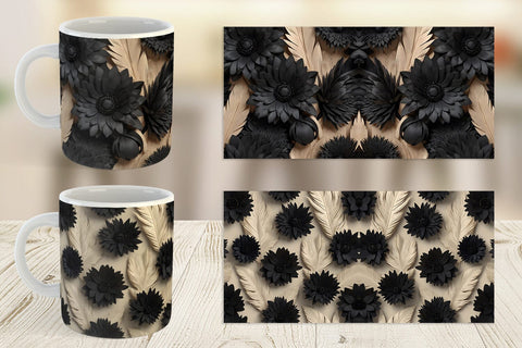 Mug Wrap Black Flowers Sublimation artnoy 