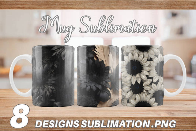 Mug Wrap Black Flowers Sublimation artnoy 