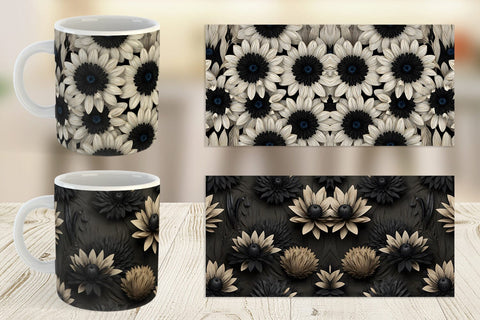 Mug Wrap Black Flowers Sublimation artnoy 