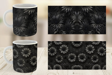 Mug Wrap Black Flowers Sublimation artnoy 