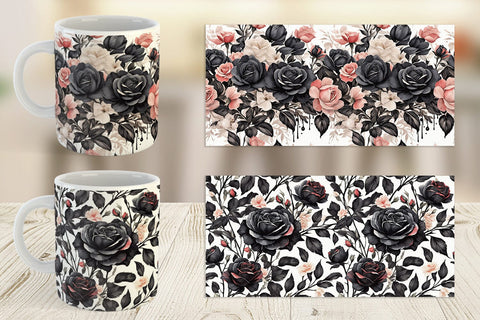 Mug Wrap Black Rose Pattern Sublimation artnoy 