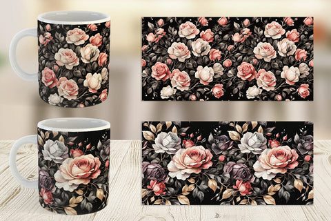 Mug Wrap Black Rose Pattern Sublimation artnoy 