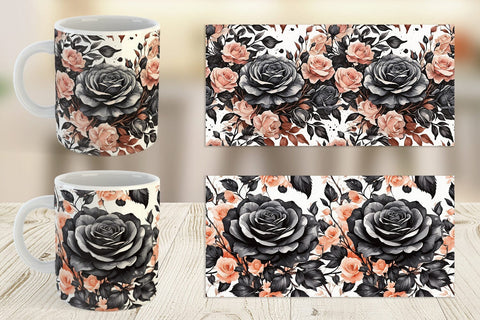 Mug Wrap Black Rose Pattern Sublimation artnoy 