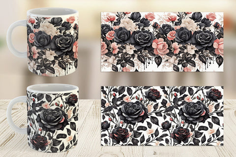 Mug Wrap Black Rose Pattern Sublimation artnoy 