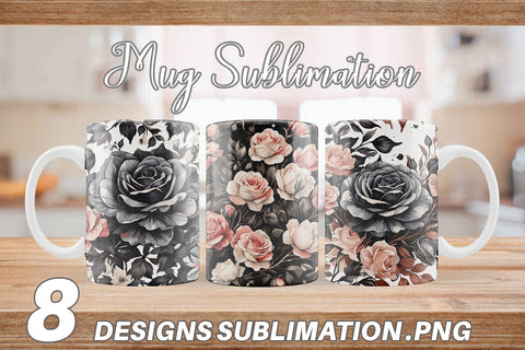 Mug Wrap Black Rose Pattern Sublimation artnoy 
