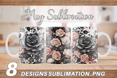 Mug Wrap Black Rose Pattern Sublimation artnoy 