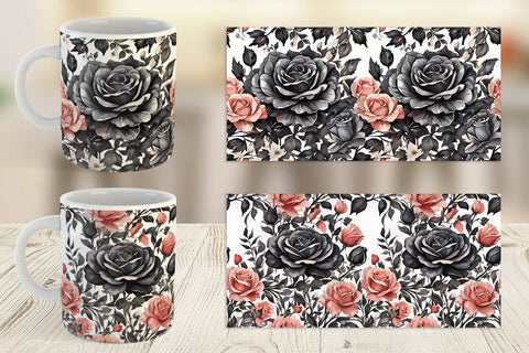 Mug Wrap Black Rose Pattern Sublimation artnoy 
