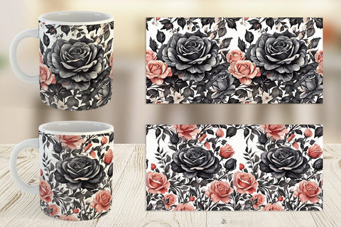 Mug Wrap Black Rose Pattern Sublimation artnoy 