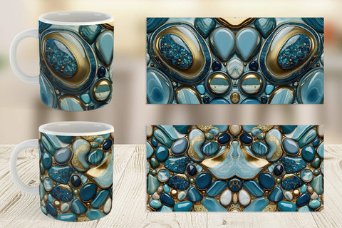 Mug Wrap Blue and Gold Pebbles Sublimation artnoy 