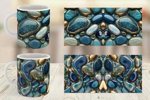 Mug Wrap Blue and Gold Pebbles Sublimation artnoy 