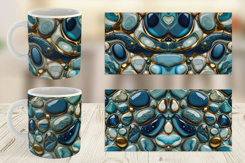 Mug Wrap Blue and Gold Pebbles Sublimation artnoy 