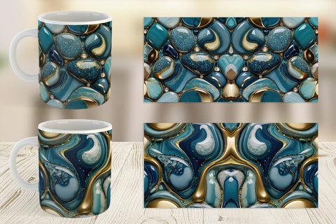 Mug Wrap Blue and Gold Pebbles Sublimation artnoy 