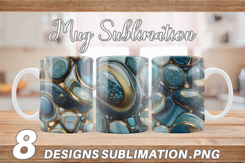 Mug Wrap Blue and Gold Pebbles Sublimation artnoy 