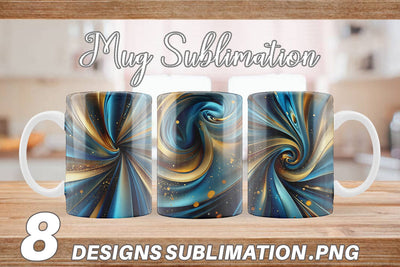 Mug Wrap Blue and Gold Swirl Sublimation artnoy 