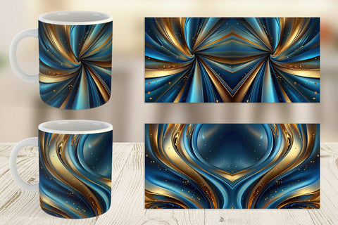 Mug Wrap Blue and Gold Swirl Sublimation artnoy 