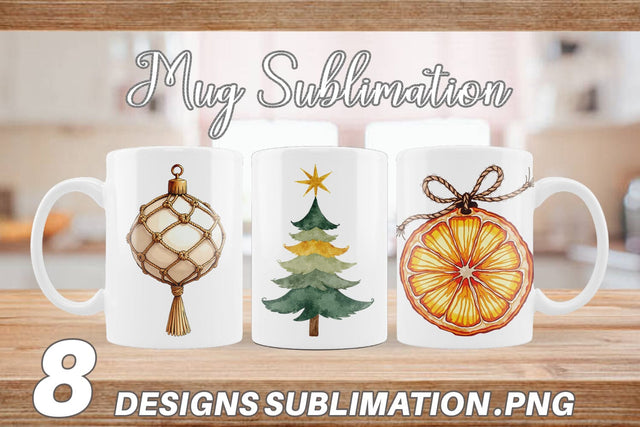 Mug Wrap Boho Chic Watercolor Christmas & Ornaments Sublimation artnoy 