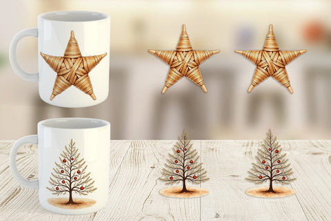 Mug Wrap Boho Chic Watercolor Christmas & Ornaments Sublimation artnoy 