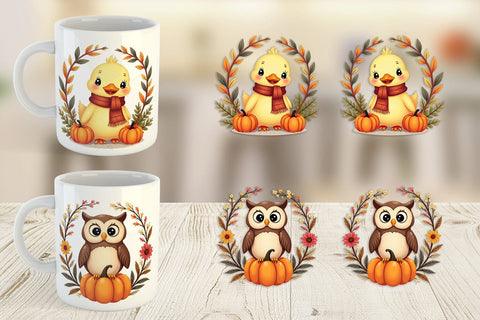 Mug Wrap Boho Pumpkin Critters Sublimation artnoy 
