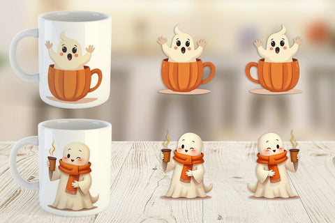 Mug Wrap Boho Pumpkin Ghosts Sublimation artnoy 