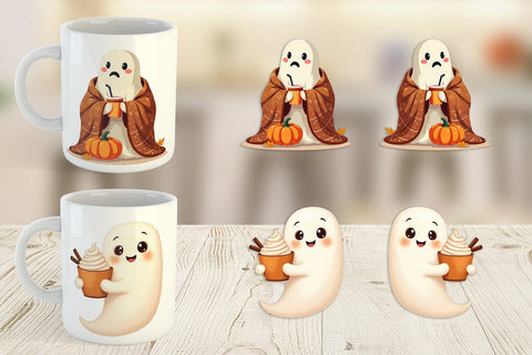 Mug Wrap Boho Pumpkin Ghosts Sublimation artnoy 