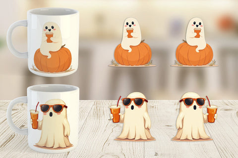 Mug Wrap Boho Pumpkin Ghosts Sublimation artnoy 