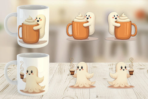 Mug Wrap Boho Pumpkin Ghosts Sublimation artnoy 