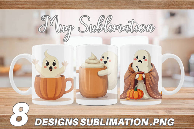 Mug Wrap Boho Pumpkin Ghosts Sublimation artnoy 