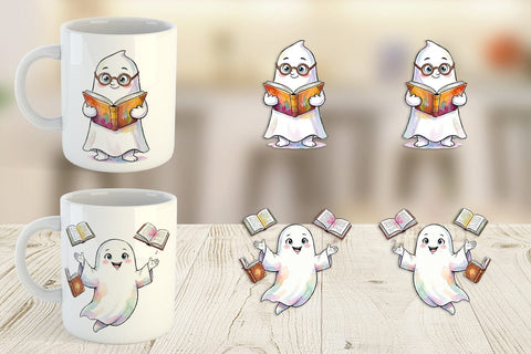 Mug Wrap Bookish Librarian Ghost Art Sublimation artnoy 