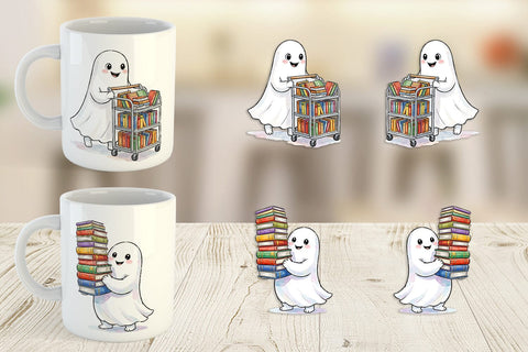 Mug Wrap Bookish Librarian Ghost Art Sublimation artnoy 