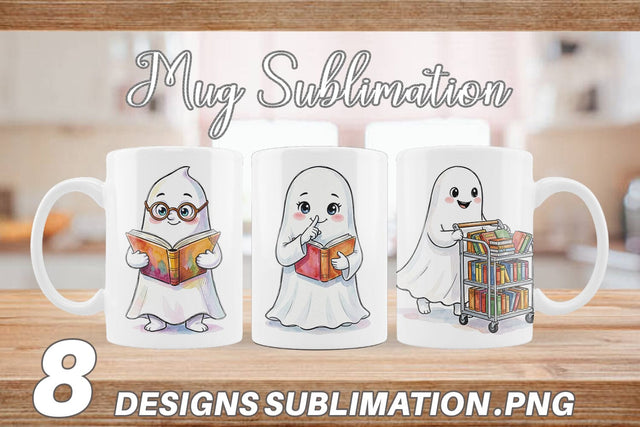 Mug Wrap Bookish Librarian Ghost Art Sublimation artnoy 